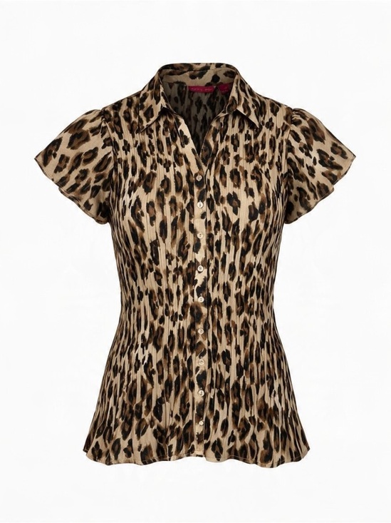 Sunny Leigh Tops - SUNNY LEIGH LEOPARD PRINT PLEATED BUTTON-UP